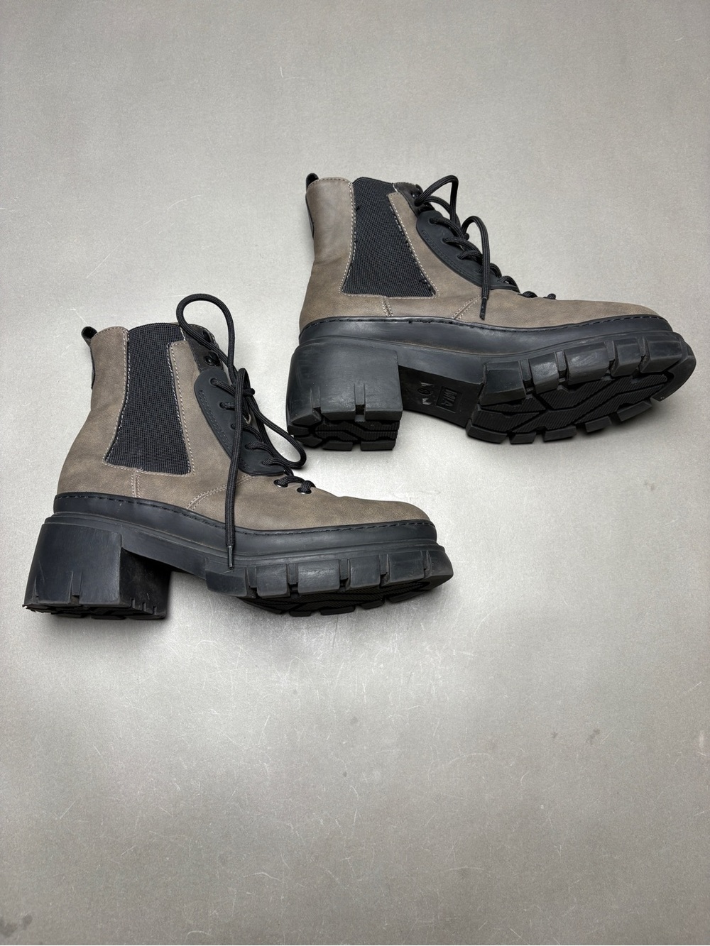 MIA Taupe Lace-Up Chunky Combat Boots with Black Soles